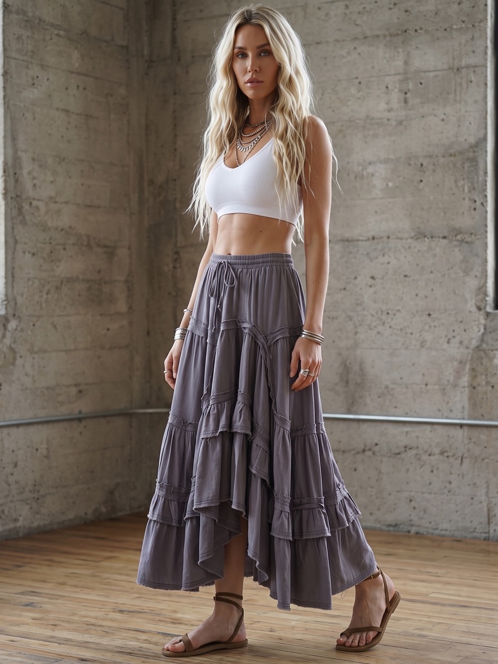 NWT Bluevelvet Boho Festival Asymmetrical High Low Ruffle Maxi Skirt - Picture 2 of 7